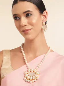 Anouk Gold Plated Beaded & MOP Studded Premium Necklace & Earring Set