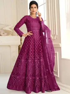 JULEE Embellished Embroidered Net Fit & Flare Maxi Dress