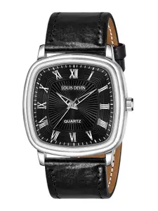 LOUIS DEVIN Men Brass Embellished Dial & Textured Straps Analogue Watch LD-G042-BLACK