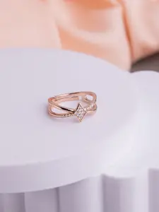 LIORA 925 Silver Jewellery Sterling Silver Rosegold Criss-Cross Adjustable Finger Ring