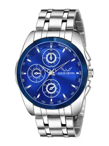 LOUIS DEVIN Men Brass Embellished Dial & Stainless Steel Bracelet Style Straps Analogue Watch LD-G036-BLUE
