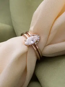 LIORA 925 Silver Jewellery Set of 2 Sterling Silver Rosegold Plated Stacking Finger Ring