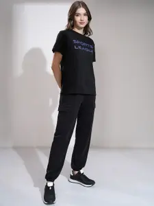 Tokyo Talkies Printed Round Neck T-shirt With Joggers Co Ords