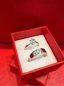 DressBerry 2-Pcs Silver-Plated Cubic Zirconia StuddedFingerRing