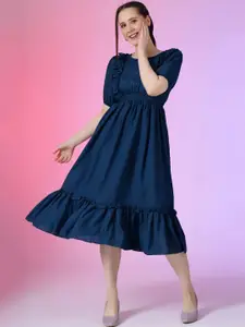 Raiyani Fashion Puff Sleeve Applique Fit & Flare Dress