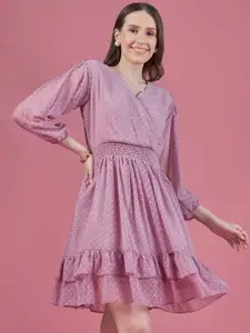 all about you Embroidered Puff Sleeve Georgette Fit & Flare Dress