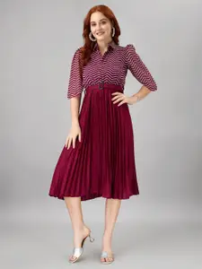 Raiyani Fashion Striped Applique Georgette Fit & Flare Midi Dress