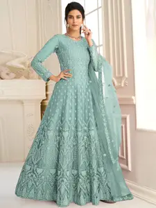 JULEE Embellished Embroidered Net Fit & Flare Maxi Dress