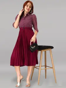 Raiyani Fashion Striped Applique Georgette Fit & Flare Midi Dress