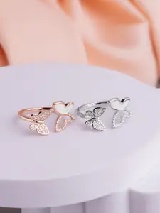 LIORA 925 Silver Jewellery Sterling Silver Rosegold Plated Adjustable Butterfly Ring
