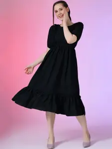 Raiyani Fashion Puff Sleeve Applique Fit & Flare Dress