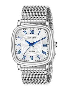 LOUIS DEVIN Men Brass Embellished Dial & Stainless Steel Bracelet Style Straps Analogue Watch