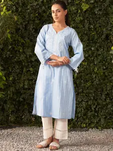 Lakshita Women Floral Embroidered Flared Sleeves Thread Work Handloom Kurta