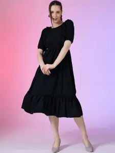 Raiyani Fashion Puff Sleeve Applique Fit & Flare Dress