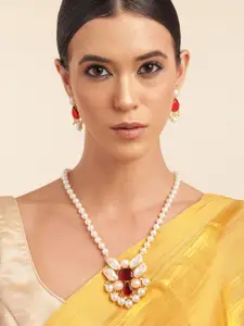 Anouk Gold Plated Stone & MOP Studded Beaded Premium Necklace & Earring Set