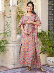 Aujjessa Floral Print Maternity Kaftan Maxi Dress