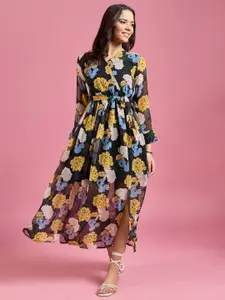 all about you Floral Print Georgette Fit & Flare Maxi Dress