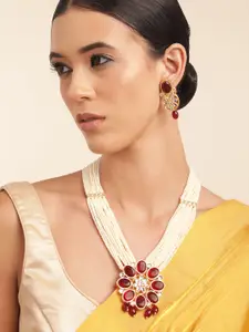 Anouk Gold Plated Crystal Studded Beaded Premium Layered Necklace & Earring Set