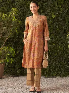 Lakshita Women Ethnic Motifs Printed Flared Sleeves Thread Work Kurta