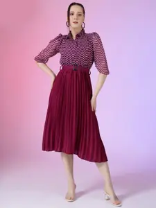 Raiyani Fashion Print Puff Sleeve Applique Georgette Fit & Flare Dress