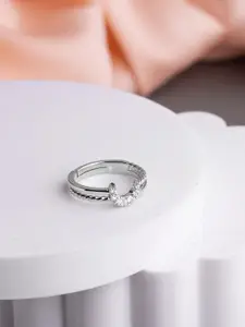 LIORA 925 Silver Jewellery Sterling Silver Rhodium Plated Adjustable Moon Ring