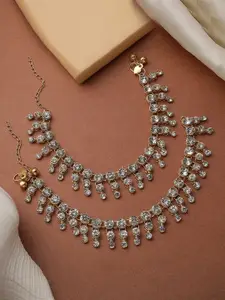 ANIKAS CREATION Gold-Plated Kundan Anklet