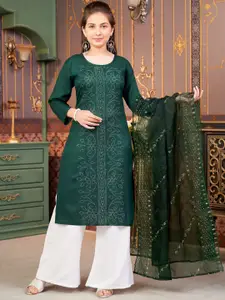 Aarika Girls Ethnic Motifs Striped Mirror Work Kurta