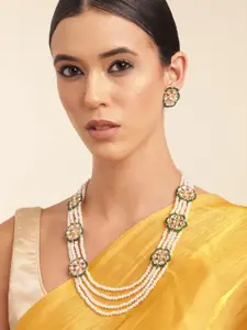 Anouk Gold Plated Layered Beads & Kundan Studded Necklace & Earring Set