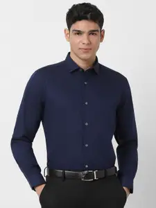 Peter England Elite Men Grid Tattersall Checks Opaque Striped Formal Shirt