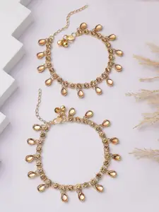 ANIKAS CREATION Gold-Plated Kundan Anklet