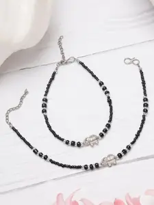 ANIKAS CREATION Silver-Plated Artificial Beads Anklet