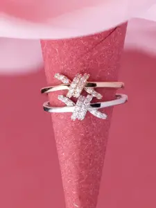 LIORA 925 Silver Jewellery LIORA 925 Silver Rose-Gold Plated Cubic Zirconia Studded Finger Ring