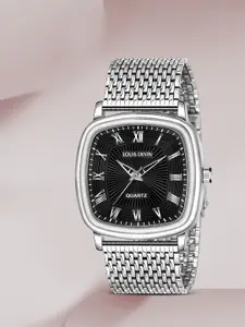 LOUIS DEVIN Men Brass Embellished Dial & Stainless Steel Bracelet Style Straps Analogue Watch