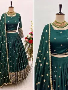 Kedar Fab Embroidered Thread Work Semi-Stitched Lehenga & Unstitched Blouse With Dupatta