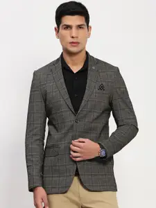 SHOWOFF Checked Cotton Notched Collar Slim Fit Singe Breasted Blazer