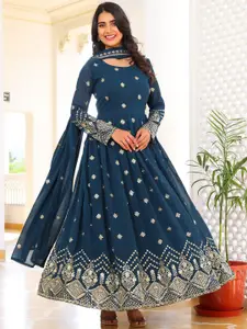 KALINI Embroidered Maxi Ethnic Dress With Dupatta