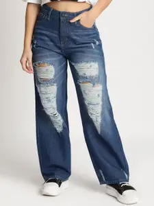 Bene Kleed Women High-Rise Highly Distressed Baggy Jeans - Baggy