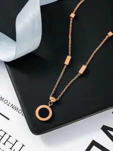 Lyriss Rose Gold Plated Cubic Zirconia  Studded Round Pendant With Chain