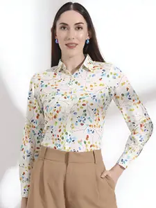 FITHUB Women Classic Tailored Fit Opaque Printed Formal Shirt