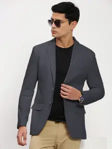 SHOWOFF Self Design Cotton Notched Collar Slim Fit Singe Breasted Blazer