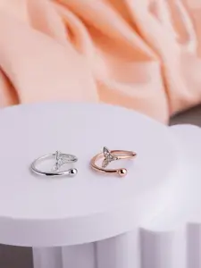 LIORA 925 Silver Jewellery Sterling Silver Rhodium Plated Fishtail Adjustable Ring