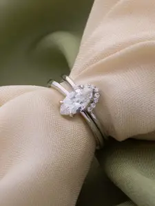 LIORA 925 Silver Jewellery Set Of 2 Sterling Silver Rhodium Plated Stacking Rings