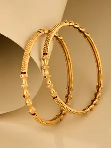 ATIBELLE Set Of 2 Gold-Plated Stone Studded Textured Bangles