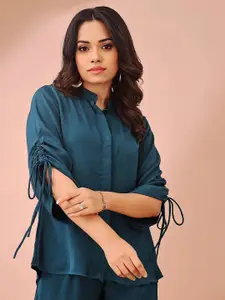 all about you Mandarin Collar Satin Top