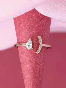 LIORA 925 Silver Jewellery Sterling Silver Rosegold Plated Solitaire Adjustable Ring