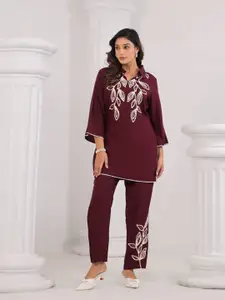 AUTUMN LANE Floral Embroidered Pure Cotton Top & Trousers Co-Ords