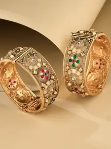 ATIBELLE Set Of 2 Gold-Plated Meenakari Floral Design Bangles