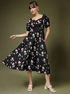 Chemistry Floral Print Puff Sleeve Crepe Fit & Flare Maxi Dress