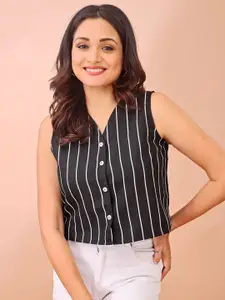 all about you Striped Crepe Boxy Crop Top