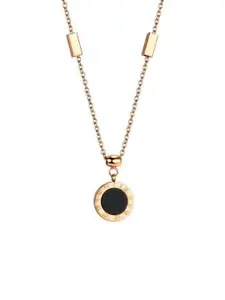 Lyriss Rose Gold Plated Cubic Zirconia  Studded Round Pendant With Chain